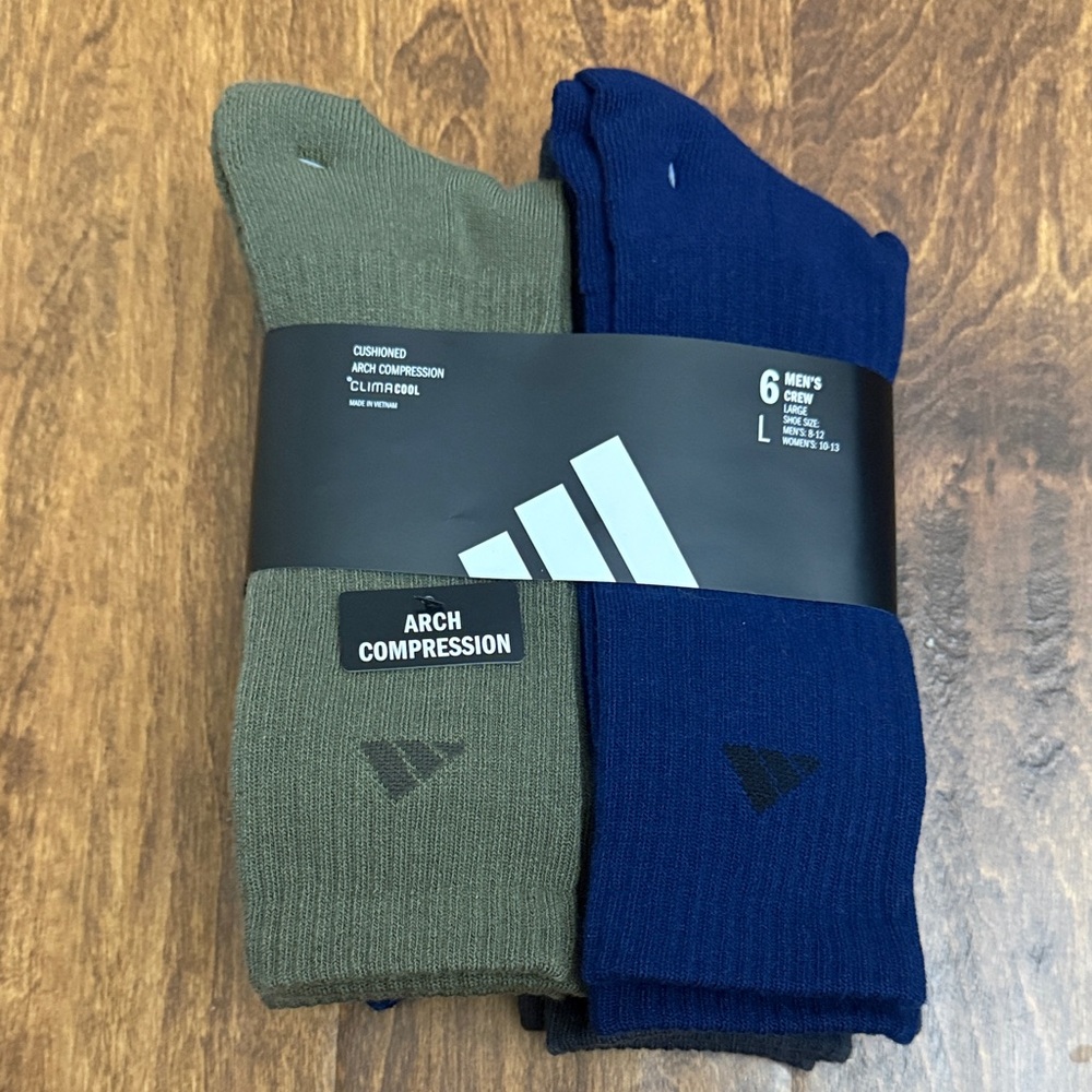 Adidas  Arch Compression Crew Socks - Olive & Navy (6-Pack) Size L